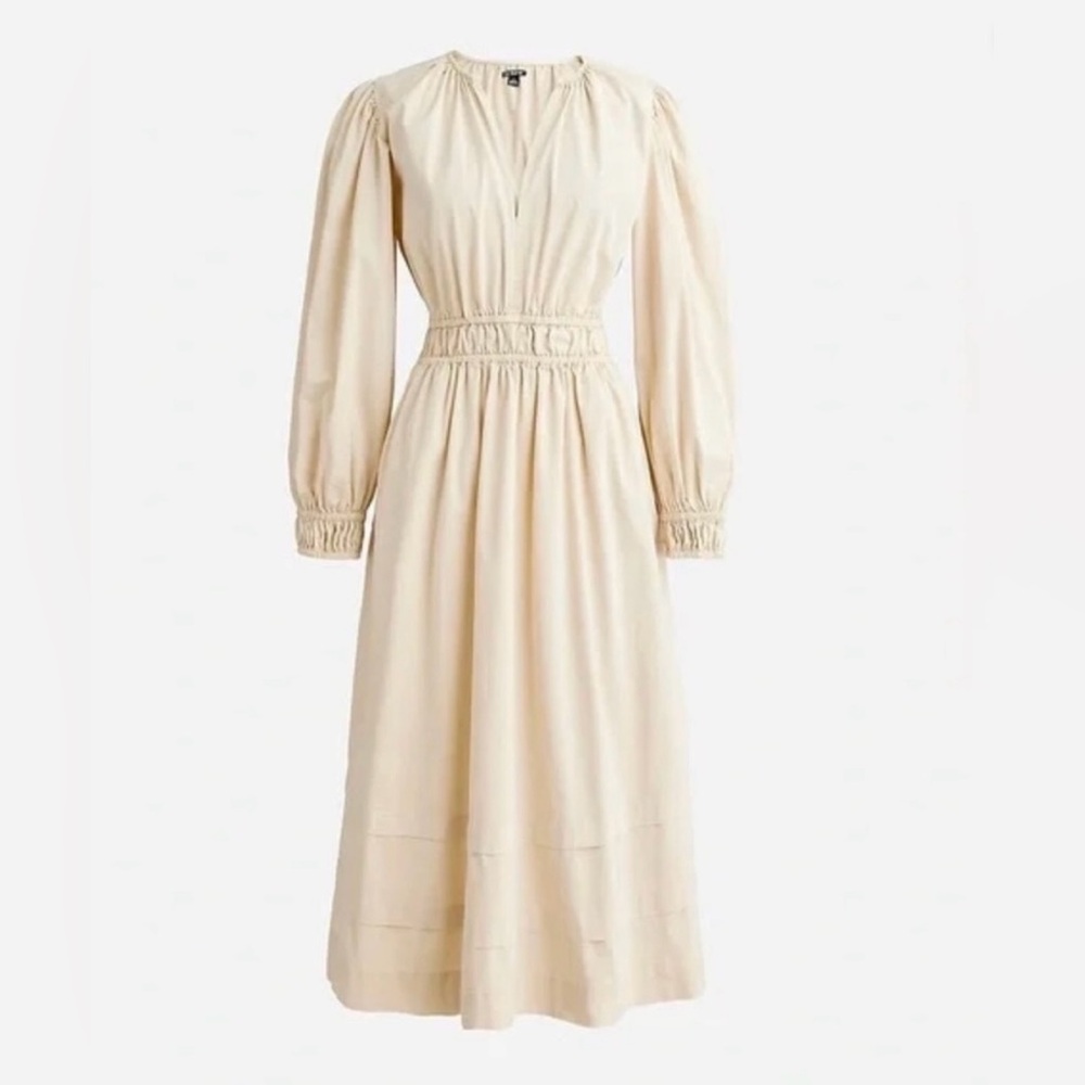 J Crew Long sleeve smocked waist midi dress lightweight chino cottagecore Sz XL